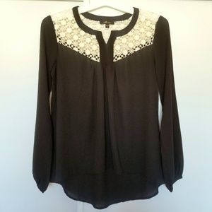 long sleeve crochet lace panel top